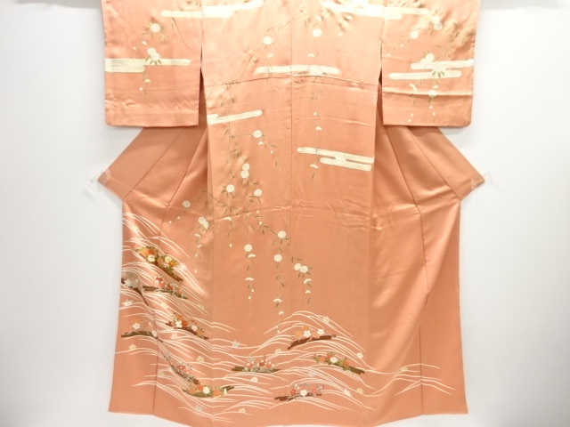 JAPANESE KIMONO /  HOMONGI / SILK / EMBROIDERY / FLORAL RAFT